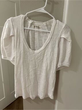 Free People White Scoop Neck Short Sleeve Top
